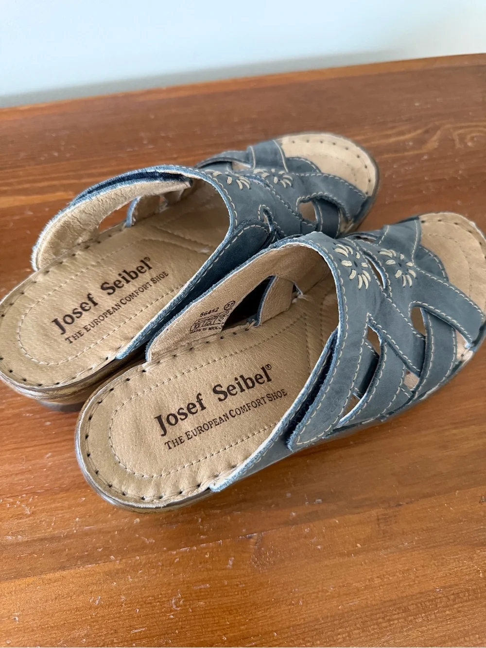 Josef Seibel Slate Blue Leather Cutout Sandals